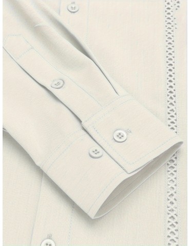Men'S Cuban Guayabera Long Sleeve Shirt - Casual Woven Linen Beach Shirt, Regular Fit, Button Down, Non-Stretch Polyester Fabric, Solid Color, Appropriate for Adult Men, Spring/Fall Season Essentials, Plus Size
