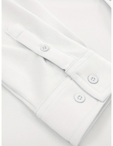 Men's Wrinkle-Free Long Sleeve Shirt - Casual Button-Down with Pocket, Stretch Fabric, Machine Washable, PLUS SIZE